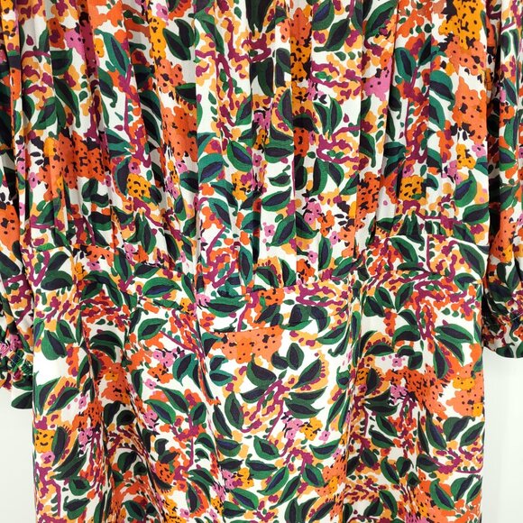 SALONI Floral Grace Silk Tea-Length Off the Shoulder Midi Dress 12 Multi Print - Picture 7 of 16